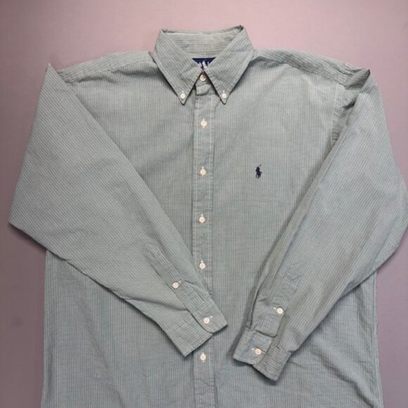 Ralph Lauren Shirt Mens Large Green Plaid Blake Long Sleeve Button Down Cotton - Picture 1 of 5